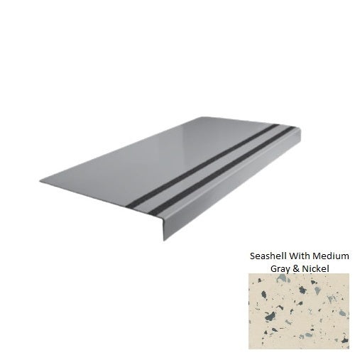 Spextones Seashell With Medium Gray & Nickel Type 130 Distinct Designs Rubber - 12 1/4" X 72" Stair Tread - Smooth