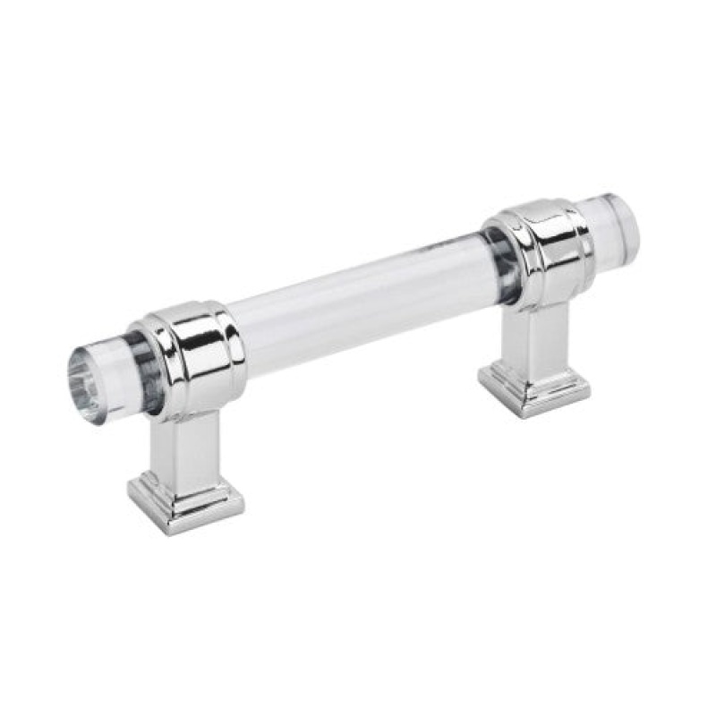 Glacio Zinc & Glass Bar Cabinet Pull - Clear / Polished Chrome