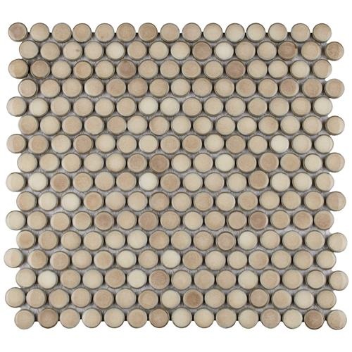 Hudson Truffle Porcelain Mosaic - Penny Round - Glossy