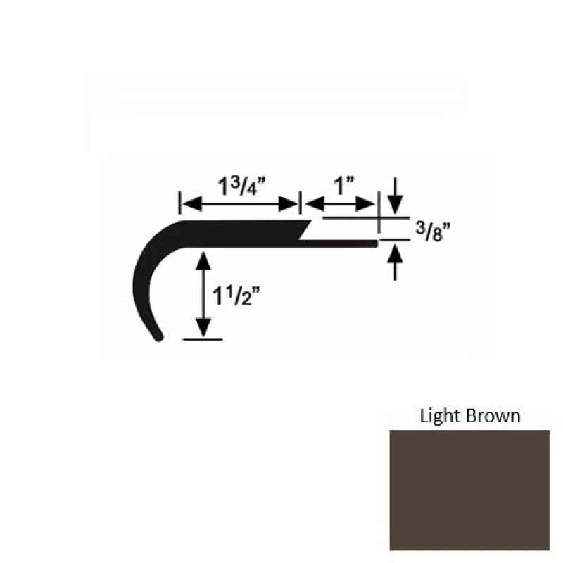 Solid 12 Light Brown Rubber Single Flange Carpet Stair Nosing (Rd) - 1 3/4" X 9 Ft (108")