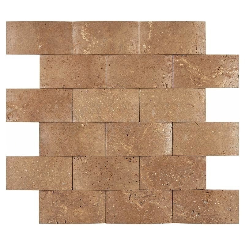 Noche Cross Cut Travertine Mosaic - 2" X 4" Wavy Brick - Unfilled & Honed