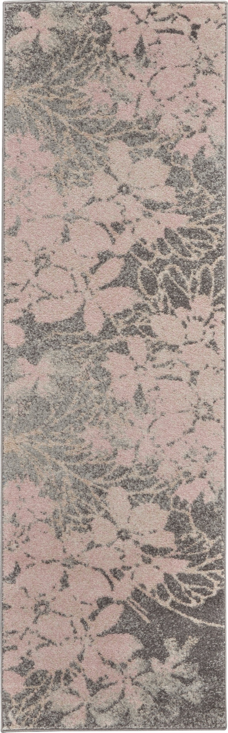 Tranquil Tra08 Grey / Pink Polypropylene Contemporary Area Rug - 7 Ft Runner