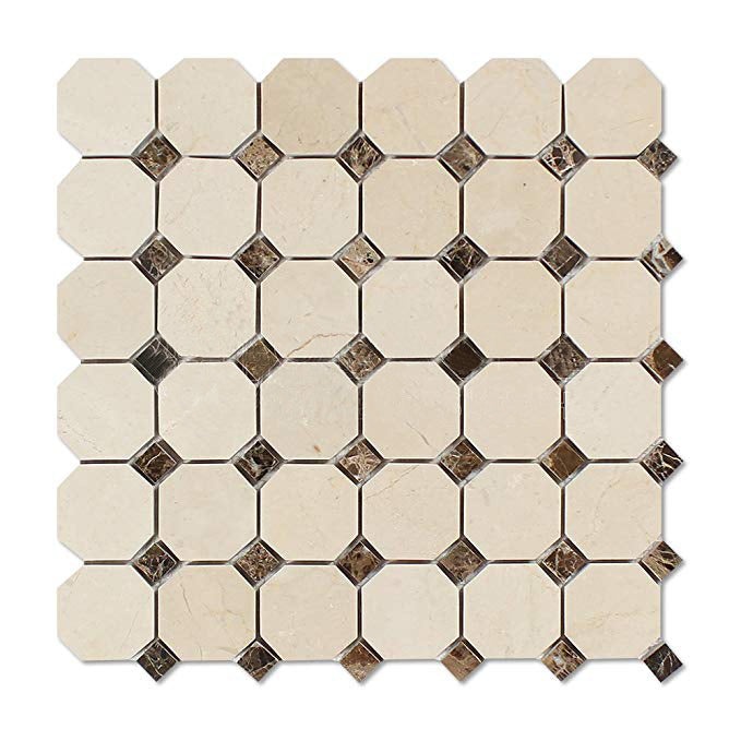 Crema Marfil Marble Mosaic - Octagon With Emperador Dark Dots
