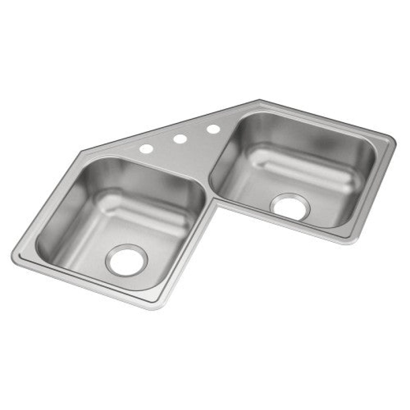 De217323 Dayton Stainless Steel Corner 3 Double Bowl Kitchen Sink - 31 7/8" X 31 7/8" X 7" With 3 Holes - Stainless Steel