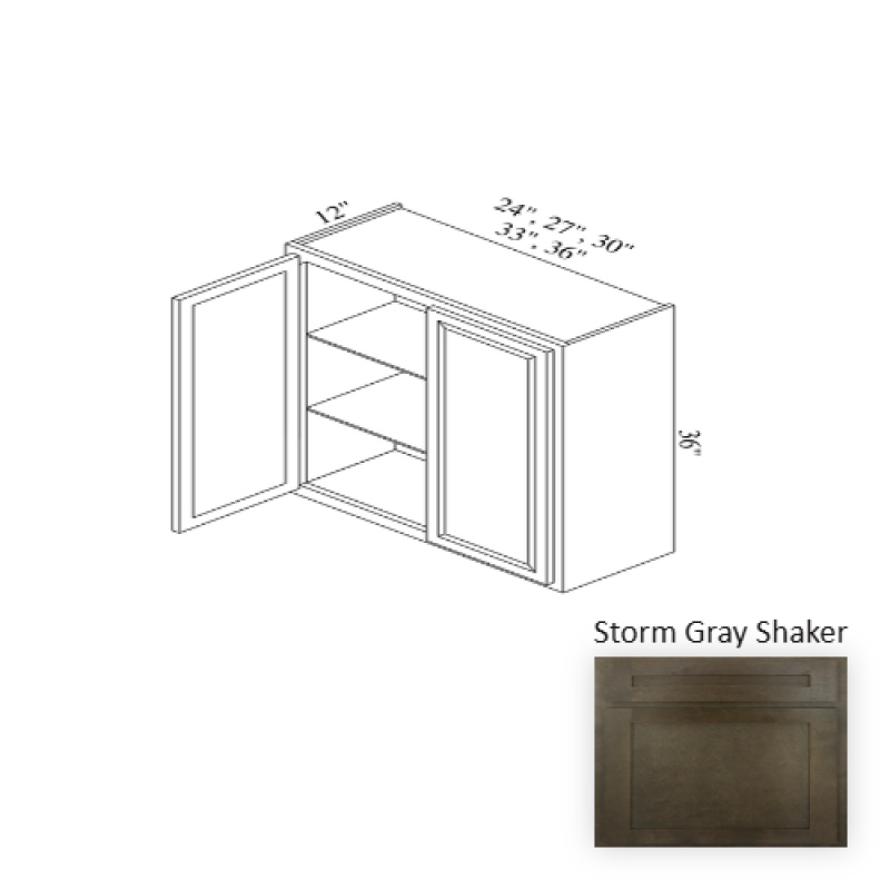 W2736 Storm Gray Shaker Wood Kitchen Wall Cabinet - 27" X 36" X 12" (Assembly Required) - Storm Gray Shaker