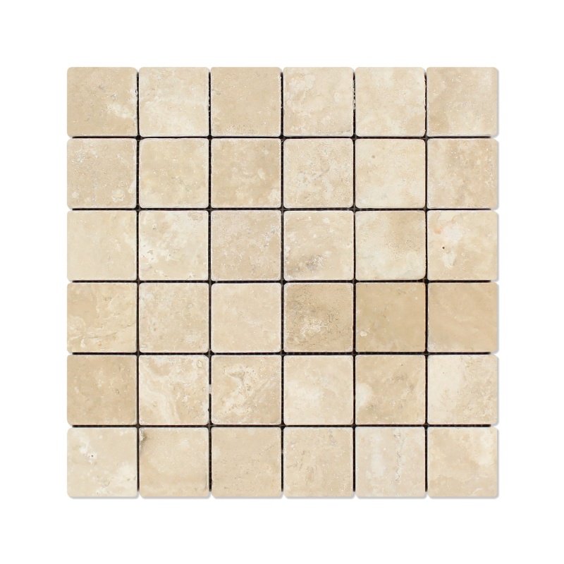 Durango Cross Cut Travertine Mosaic - 2" X 2" - Tumbled