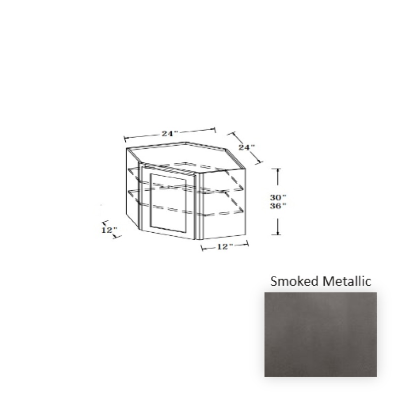 Smoked Metallic Wood Kitchen Diagonal Corner Wall Cabinet - 24" X 12" X 36" - Smoked Metallic