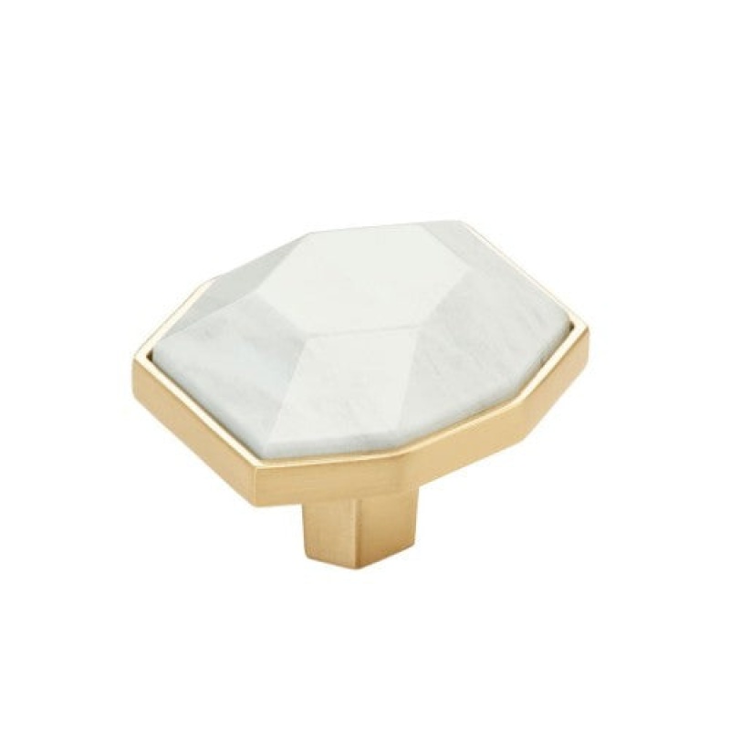 Carrione Zinc Cabinet Knob - Marble White / Champagne Bronze