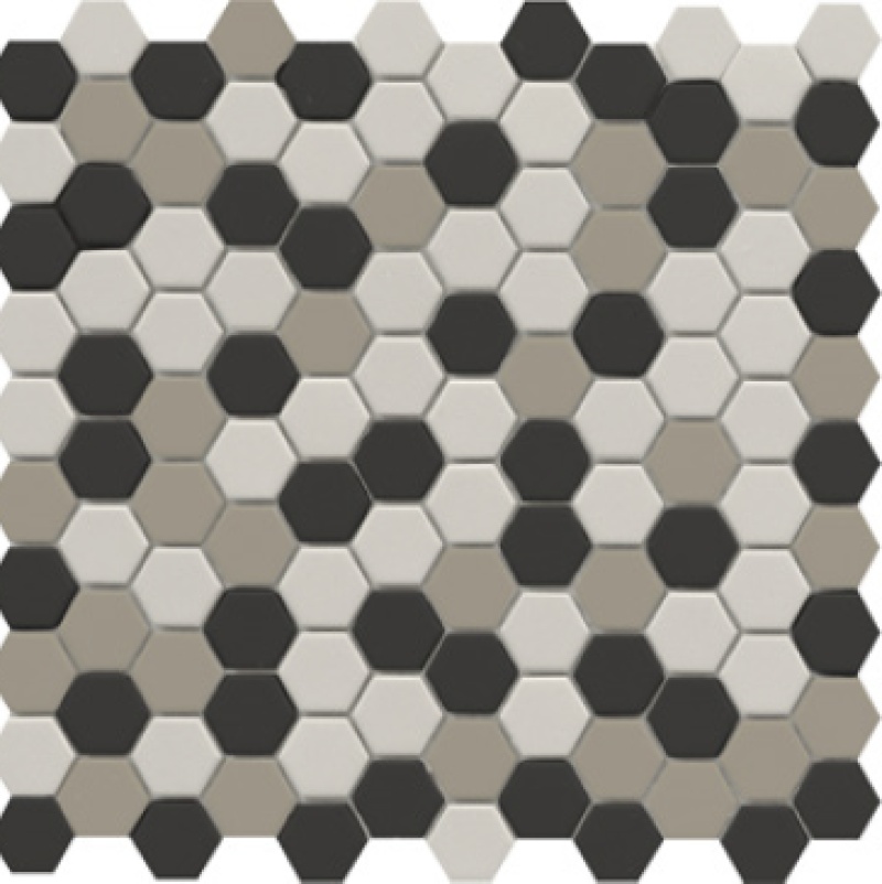 Source Dark Blend Porcelain Mosaic - 1" Hexagon - Matte