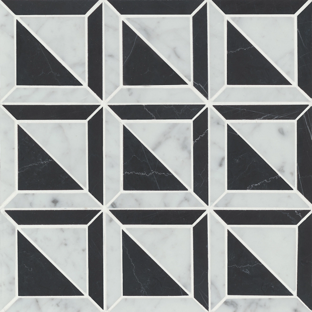 Matisse White Carrara & Nero Marquina 3 Marble Mosaic - Geometric - Honed