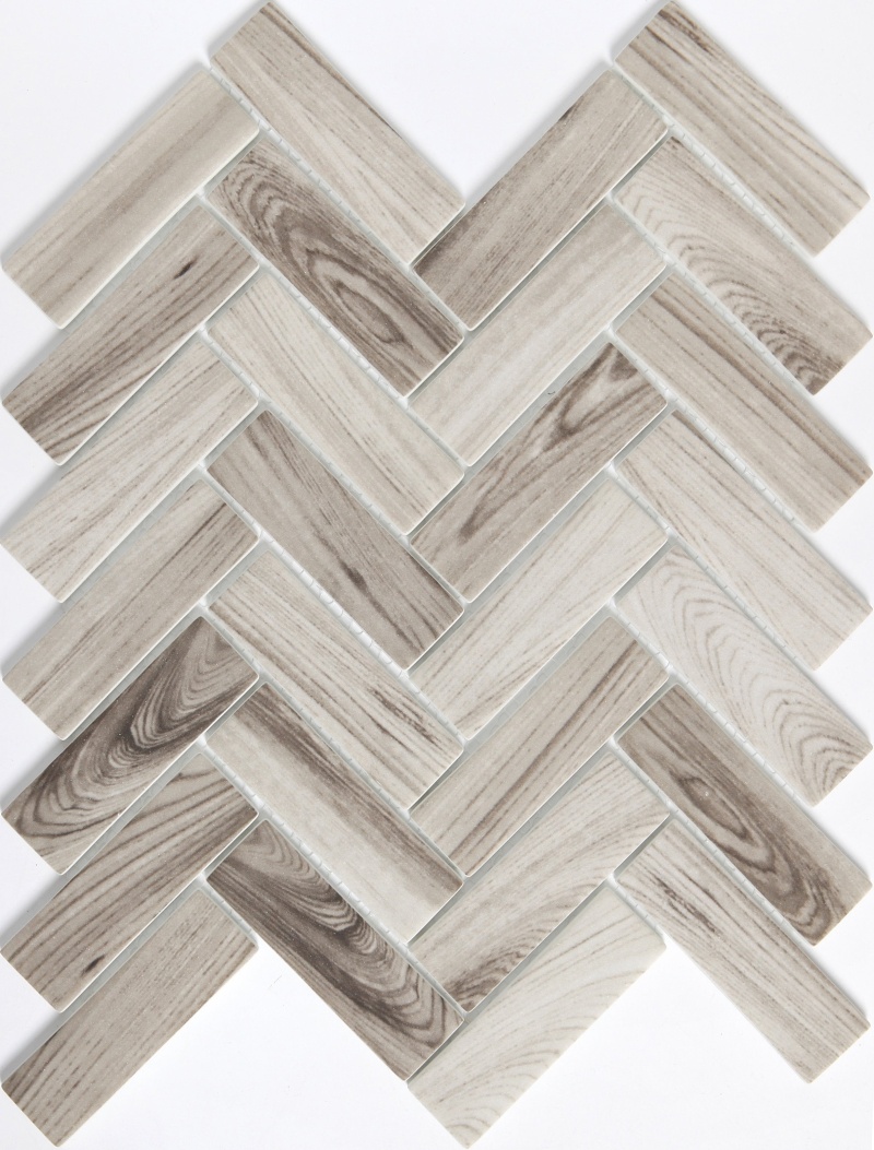 Echo Gray Glass Mosaic - Herringbone - Glossy