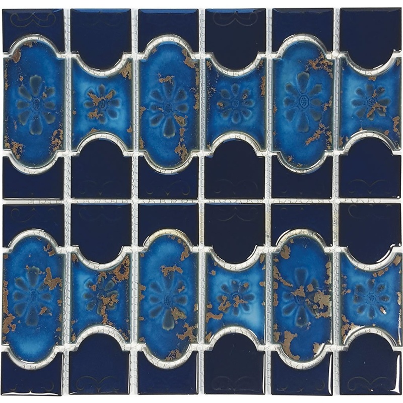 Aquatica Botanical Cobalt With Terra Porcelain Mosaic - 6" X 6" Glossy