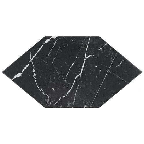 Marquina Kayak Black Porcelain Tile - Glossy - 7" X 13" Hexagon