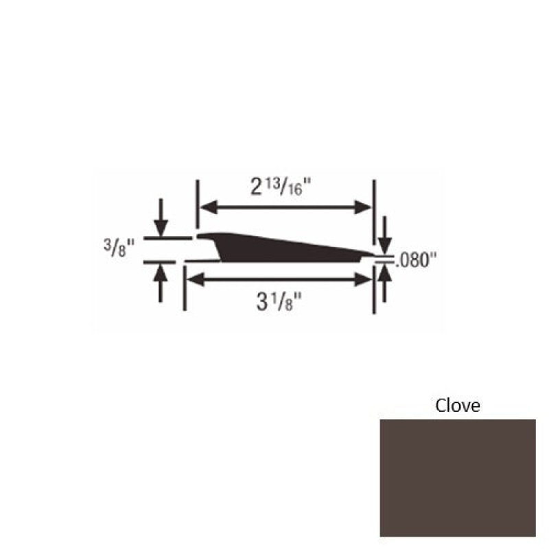 Solid 66 Clove Rubber Rolling Traffic Transition - 3 1/8" X 9 Ft (108") X 3/8" - 0.080"