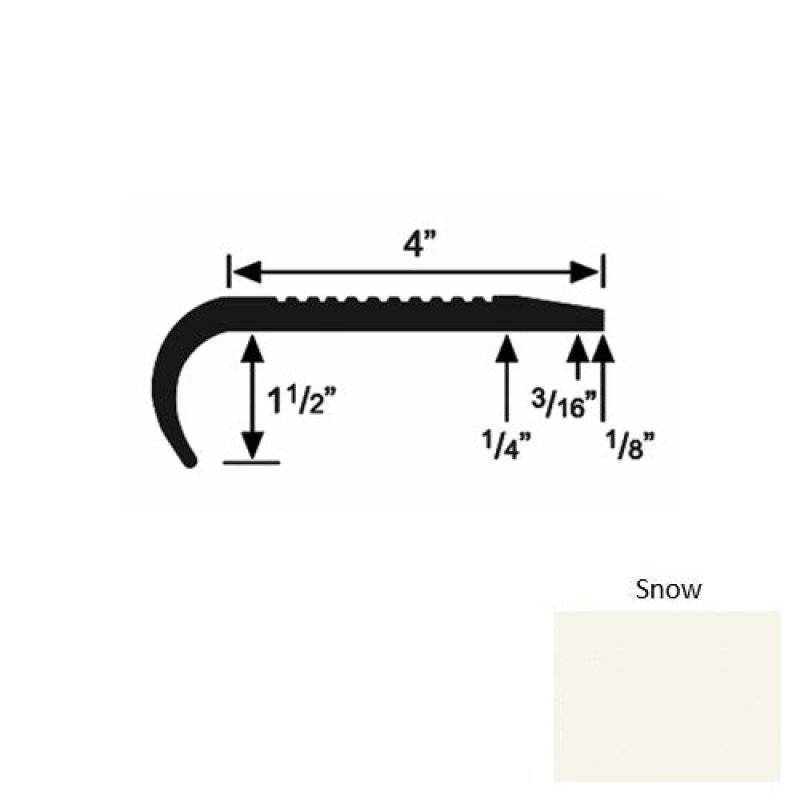 Solid 02 Snow Rubber Commercial Stair Nosing (Rd) - 4" X 9 Ft (108")
