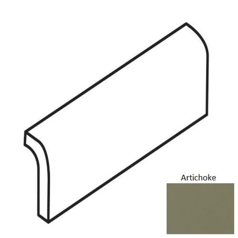 Bright & Matte Artichoke Ceramic Wall Trim - 2" X 6" Radius Bullnose - Glossy