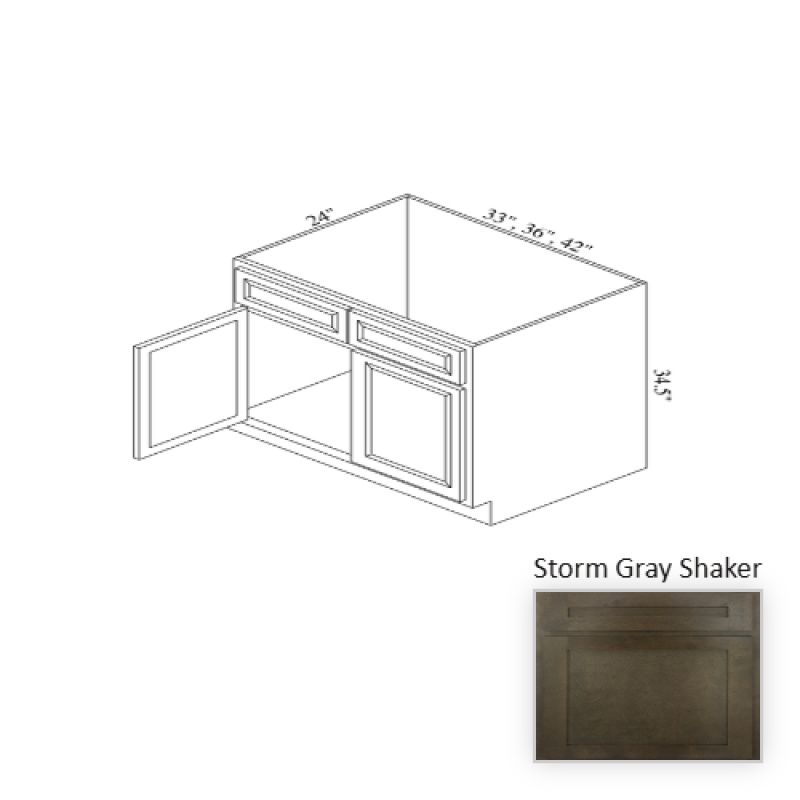 Storm Gray Shaker Wood Kitchen Sink Base Cabinet
