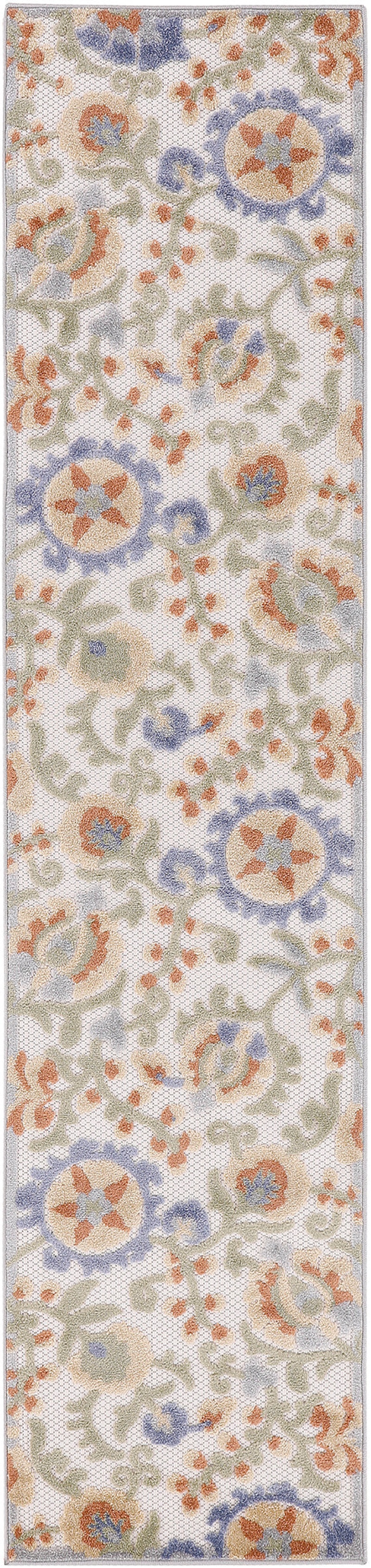 Aloha Ivory Blue Polypropylene Outdoor Area Rug - 8 Ft Runner