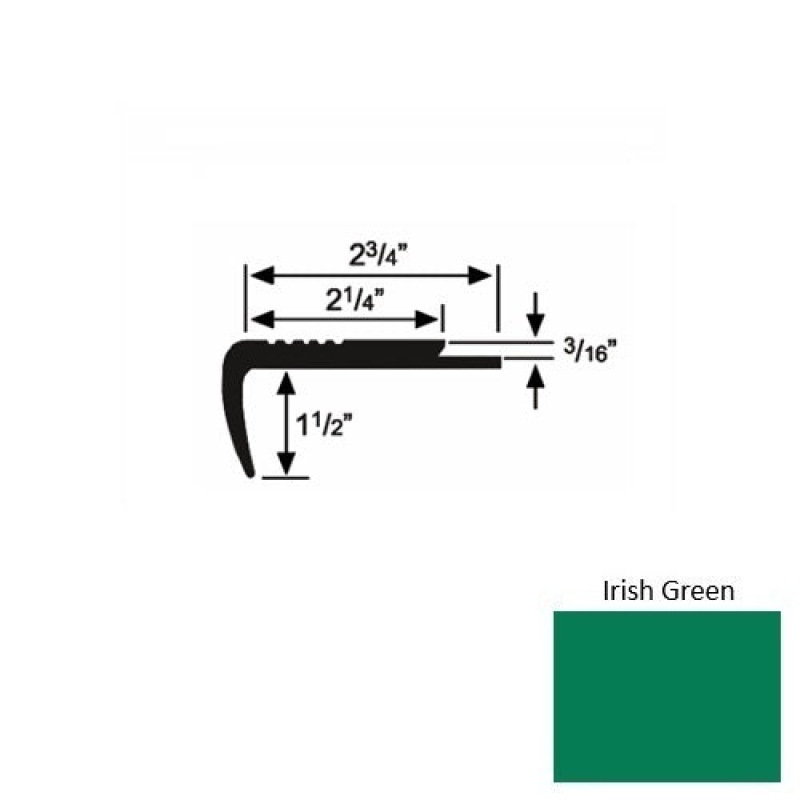 Solid 07 Irish Green Rubber Underlap Carpet Stair Nosing (Sq) - 2 3/4" X 9 Ft (108")