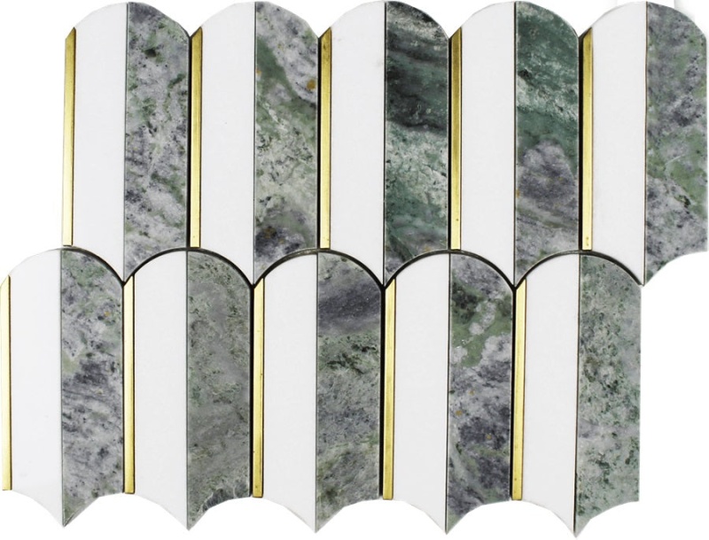 Showtime Thassos & Green Natural Stone Mosaic - Quill - Polished