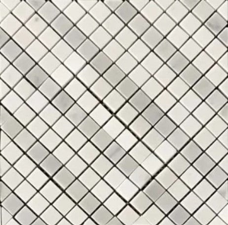 Thassos White & White Carrara Marble Mosaic - 8" X 8" Matrix - Polished