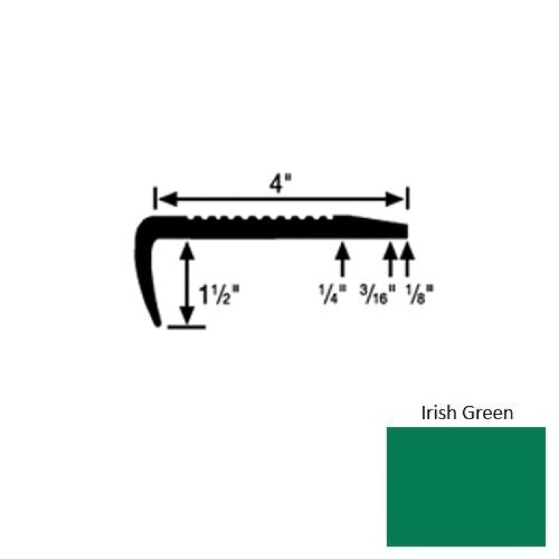 Solid 01 Irish Green Rubber Commercial Stair Nosing With 2" Abrasive Strip (Sq) - 4" X 9 Ft (108")