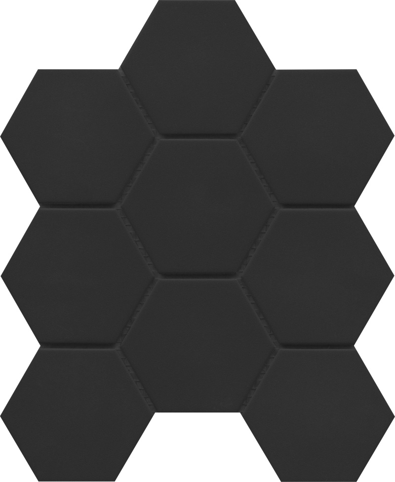 Source Black Solid Porcelain Mosaic - 3" Hexagon - Matte