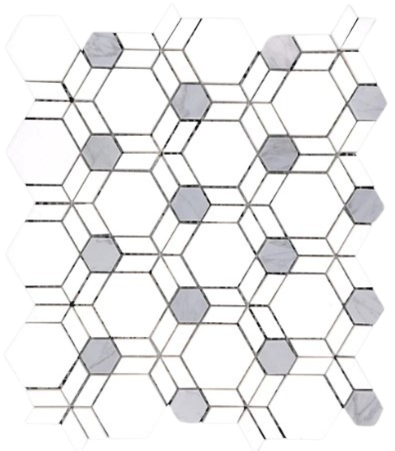 Thassos & Blue Waterjet Marble Mosaic - Hexagon Illusion - Polished