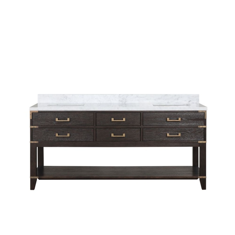 Norwalk Brown Oak Wood Freestanding Double Sink Bathroom Vanity With Carrara Marble Top - 72" - Brown Oak