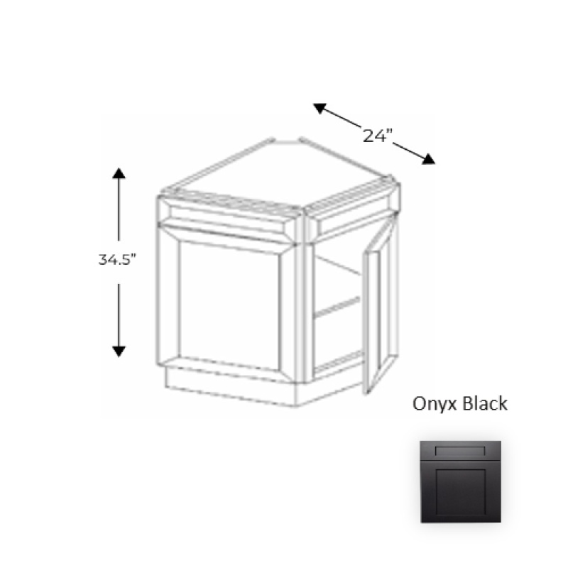 Ob.Bec24 Framed Shaker Signature Onyx Black Natural Clear Coat Wood Kitchen Base Cabinet - 24" X 34.5" X 24" - Natural Clear Coat