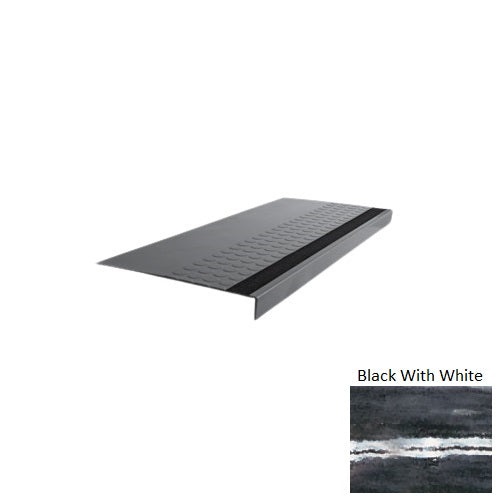 Evolving Styles Creative Elements Black With White Type 776 With Flush Carborundum Stip Distinct Designs Rubber - 12" X 72" Stair Tread - Rgt Radial Ii Raised Disc Design