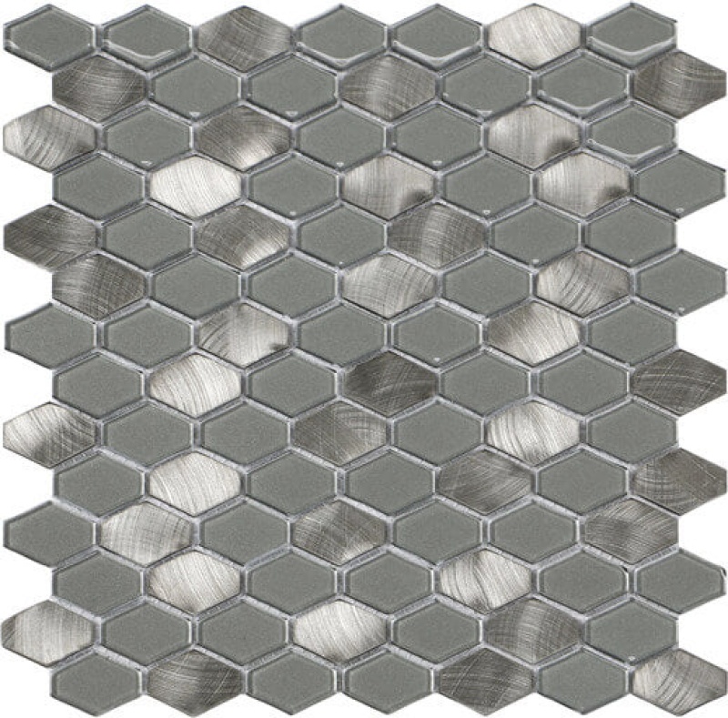 Iridium Silver Glass & Aluminum Mosaic - Hexagon - Natural