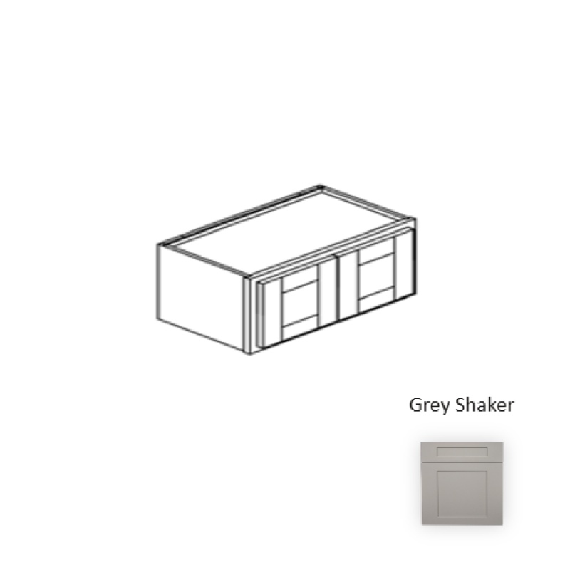 Framed Shaker Premium Grey Shaker Natural Clear Coat Wood Kitchen Wall Cabinet - 36" X 12" X 24" - Natural Clear Coat