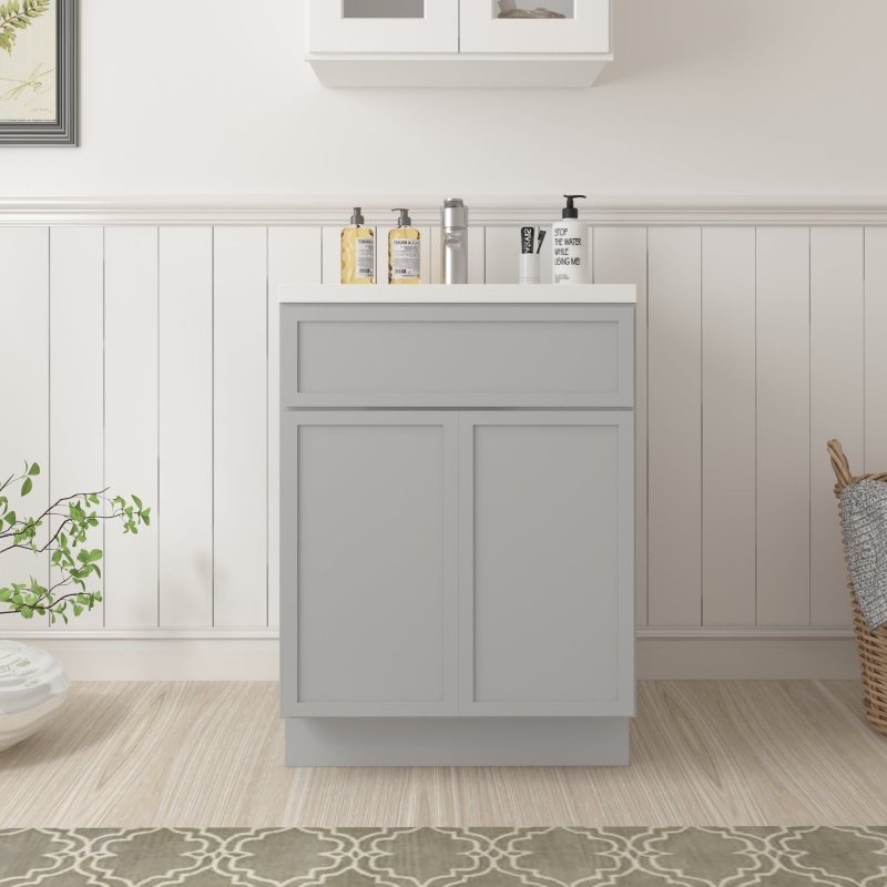 Cvj Grey Solid Wood Bathroom Cabinet - 24" X 21" X 32.5" - Grey