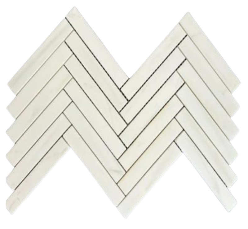 Bianco Dolomite Marble Mosaic - 3 1/2" x 6" Herringbone - Polished