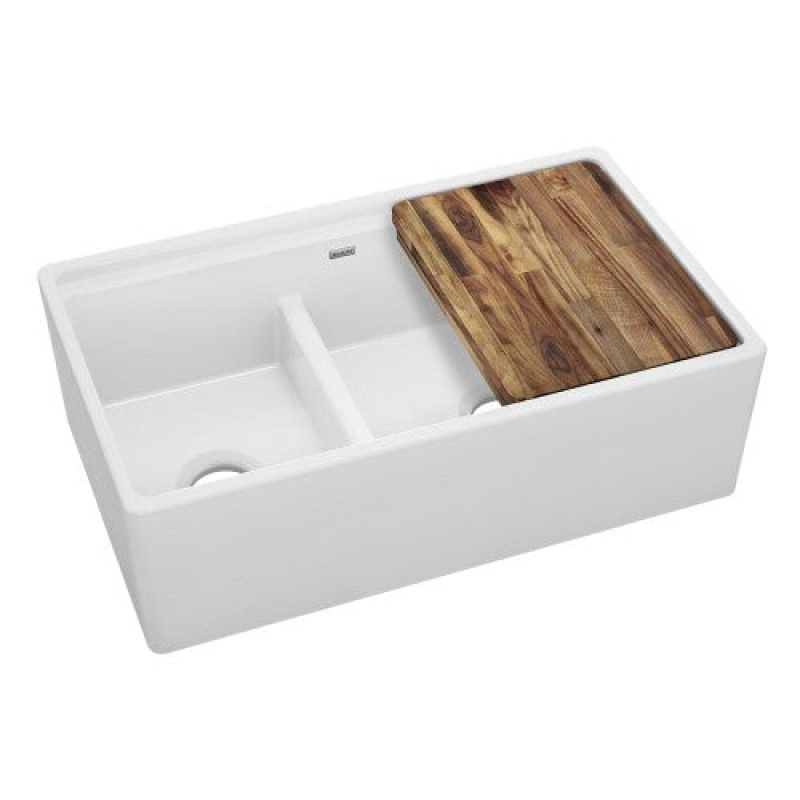 Swuf3320wh Fireclay White Farmhouse Double Bowl Kitchen Sink - 33" X 19 15/16" X 9 3/16" - White