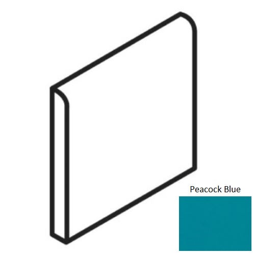 Bright & Matte Peacock Blue Ceramic Wall Trim - 6" X 6" Bullnose - Glossy