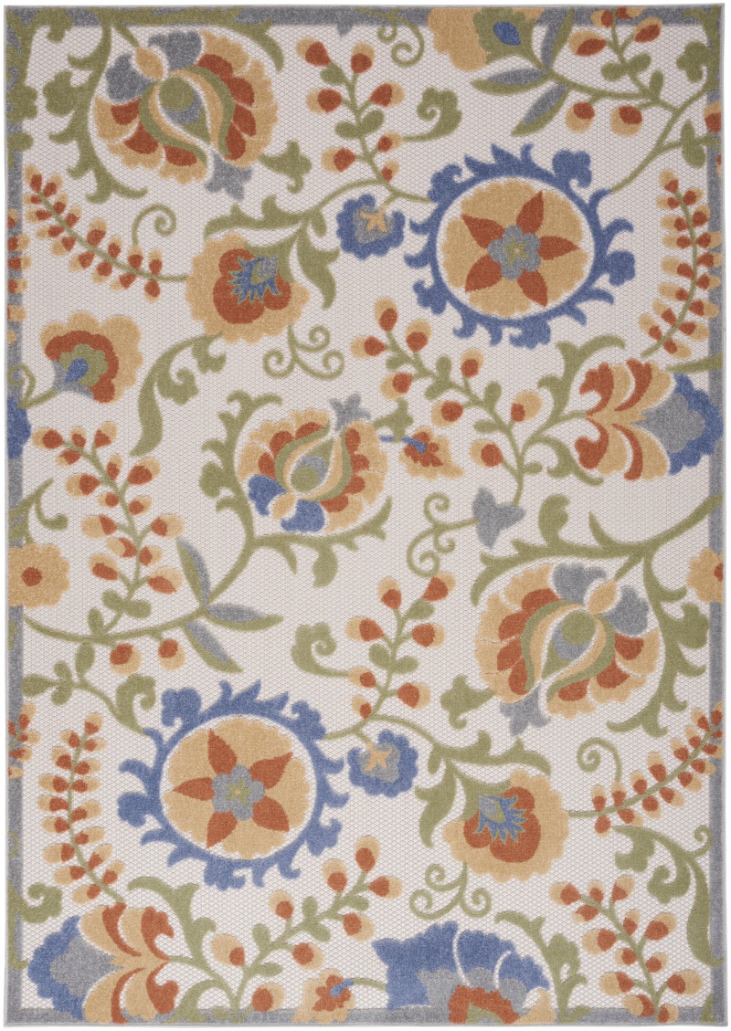 Aloha Ivory Blue Polypropylene Outdoor Area Rug, 6 ft x 9 ft