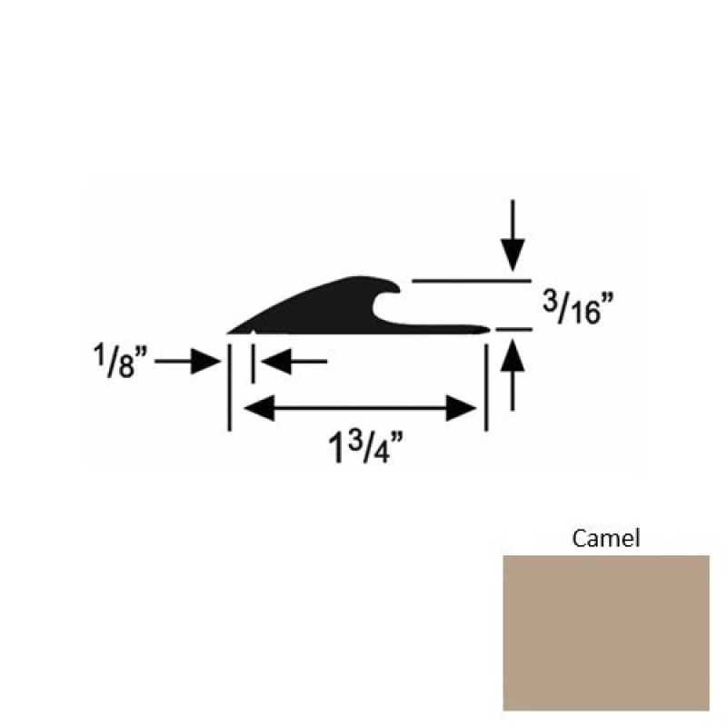Solid 42 Camel Rubber Custom Carpet Edging - 1 3/4" X 9 Ft (108") X 3/16"