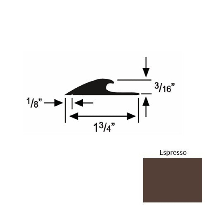Solid 42 Espresso Rubber Custom Carpet Edging - 1 3/4" X 9 Ft (108") X 3/16"