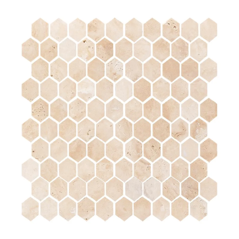 Essentials By Jeffrey Court Flicker Travertine Mosaic - Hexagon - Honed