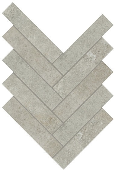 Rekindle Light Grey Porcelain Mosaic - 2" X 6" Herringbone - Matte