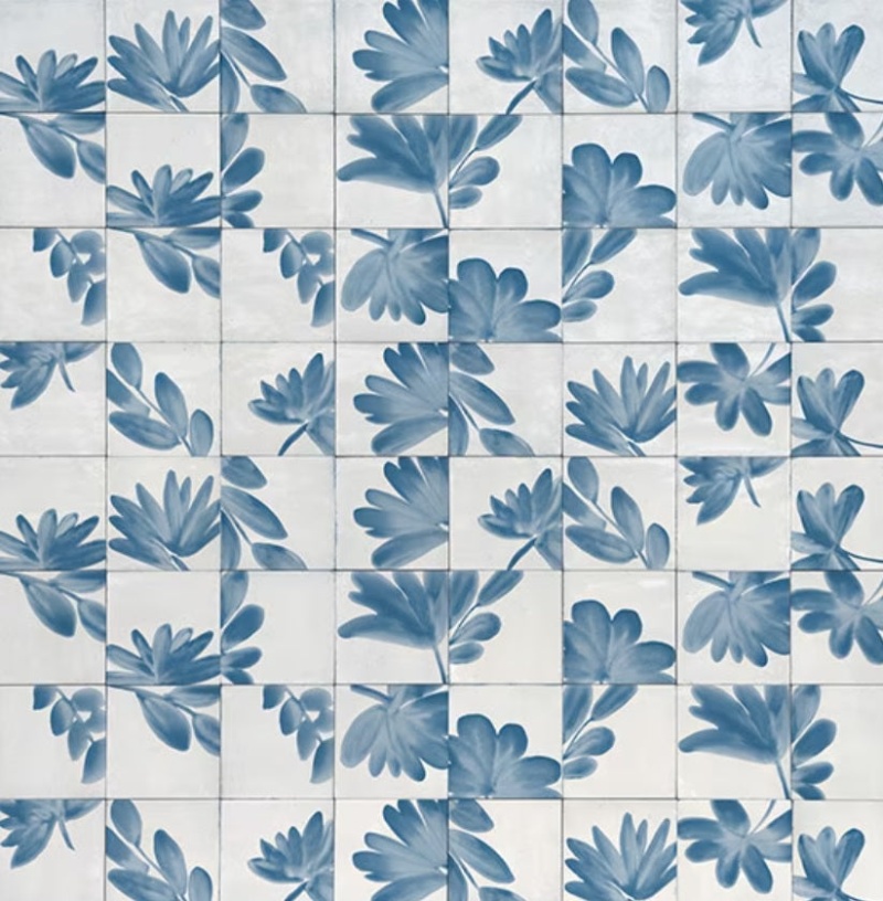 Rice Bianco Deco Blossom Porcelain Tile - Glossy - 6" X 6"