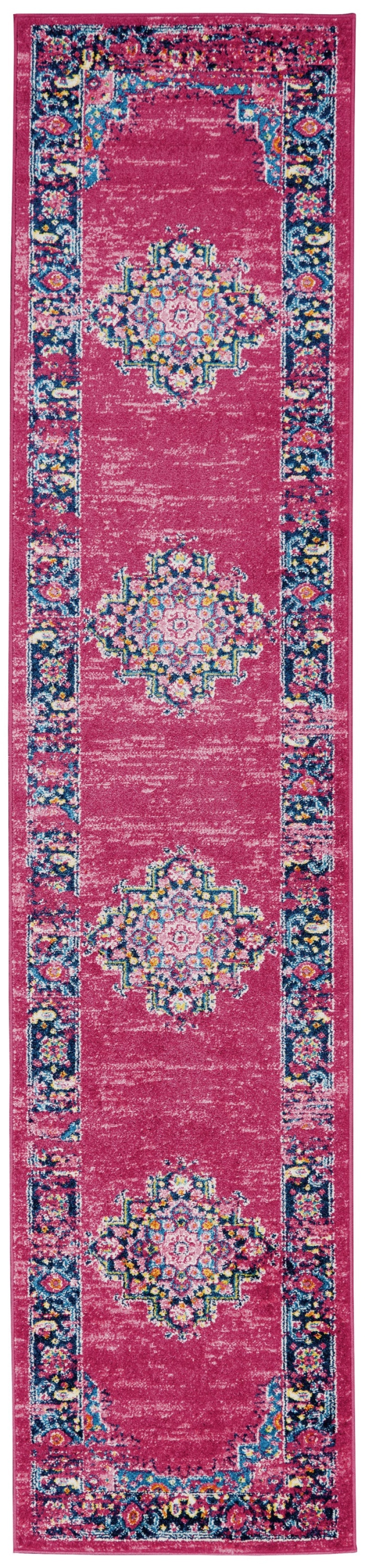 Fuchsia Polypropylene Bohemian Area Rug – 10 Ft Runner