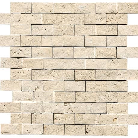 Mediterranean Ivory Travertine Mosaic - 1" X 2" Brick - Textured, Per Pack: 5 Sqft