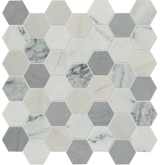 Raine Cirrus Storm Marble Mosaic - 2" Hexagon - Honed
