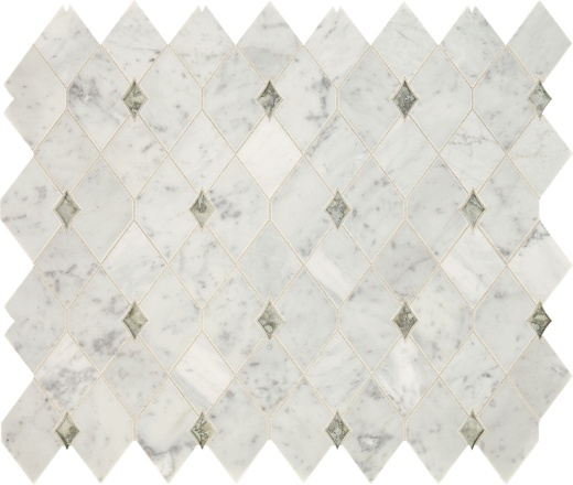 Lavaliere White Carrara With Antique Mirror Mixed Mosaic - Harlequin - Polished, Per Pack: 6.9 Sqft