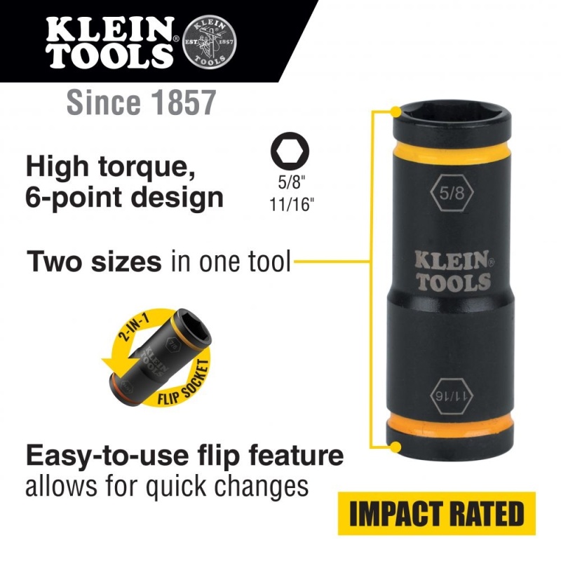 Klein Flip Impact Socket - 11/16In X 5/8In