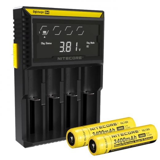 Nitecore D4 Charger with 2x NL189 3400mAh 18650 Batteries