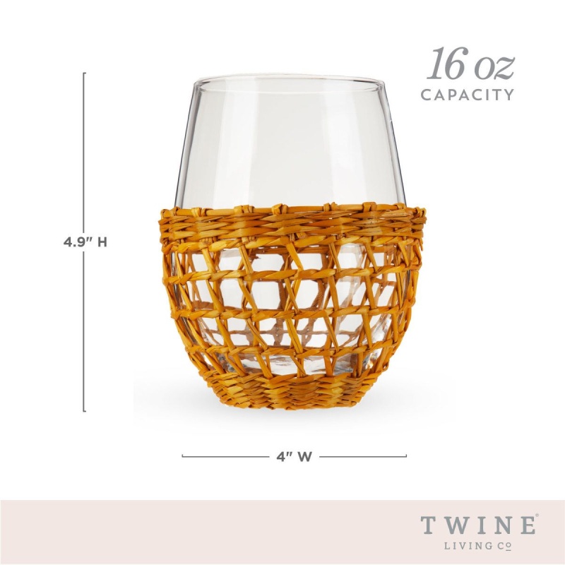 Twine Aqua Bubble Stemless Wine Glass Set